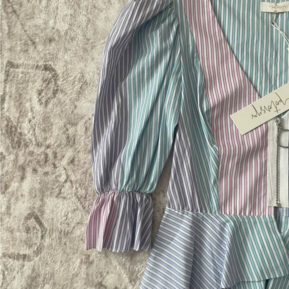 Petersyn x Revolve Mimi Cocktail Striped Zipper Front Top Blouse Medium New - Picture 7 of 13